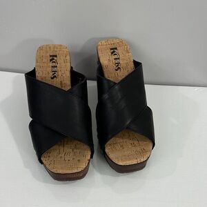 Korks Black Leather Mules